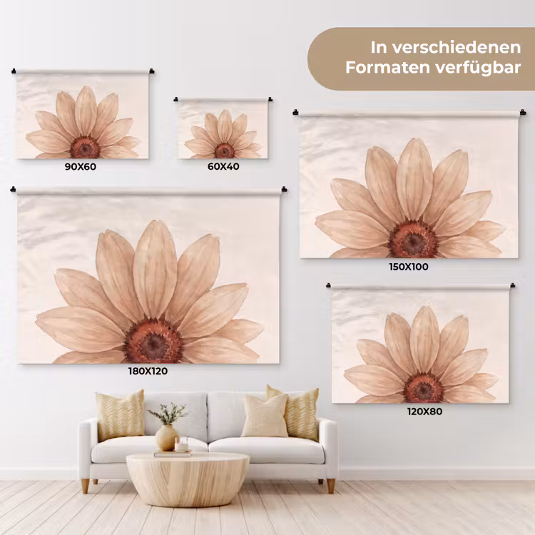Bloemen - Bloemblad - Natuur - Aquarel - Beige Wandkleed katoen klein -tsfeer8_DE
