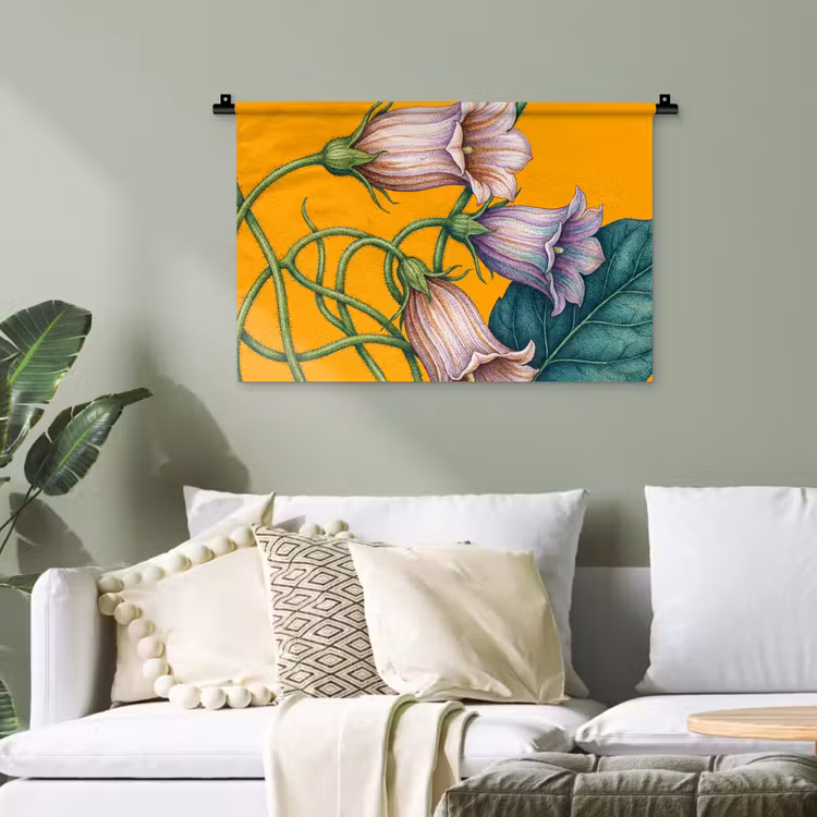 Wandteppich - Blumen – Botanik – Gelb - Bloemen - Botanisch - Geel Wandkleed katoen klein