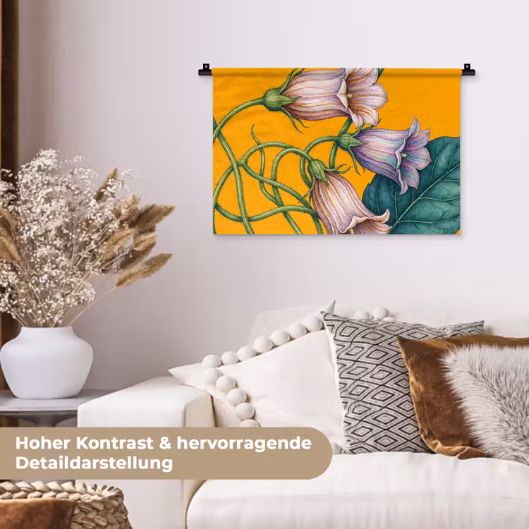 Wandteppich - Blumen – Botanik – Gelb - Bloemen - Botanisch - Geel Wandkleed katoen klein