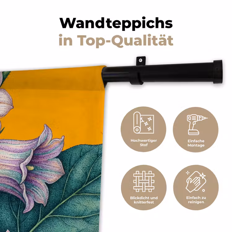 Wandteppich - Blumen – Botanik – Gelb - Bloemen - Botanisch - Geel Wandkleed katoen klein