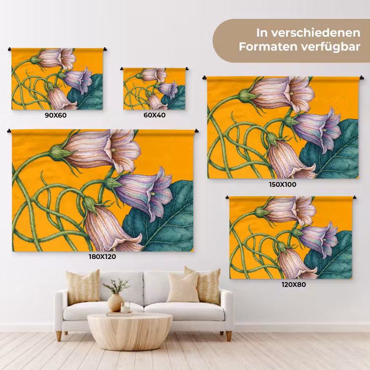 Wandteppich - Blumen – Botanik – Gelb - Bloemen - Botanisch - Geel Wandkleed katoen klein