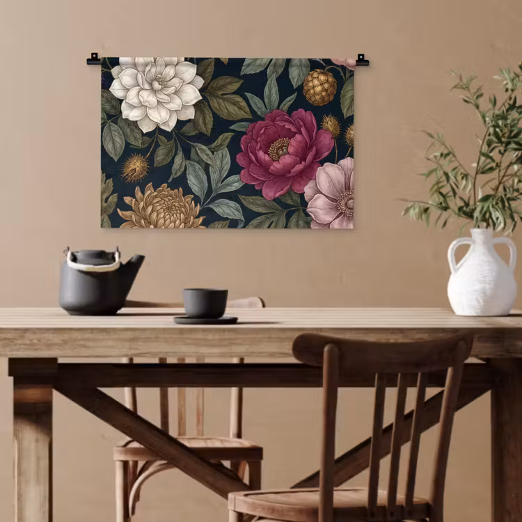 Bloemen - Botanisch - Illustratie - Donker - Vintage Wandkleed katoen klein -sfeer6