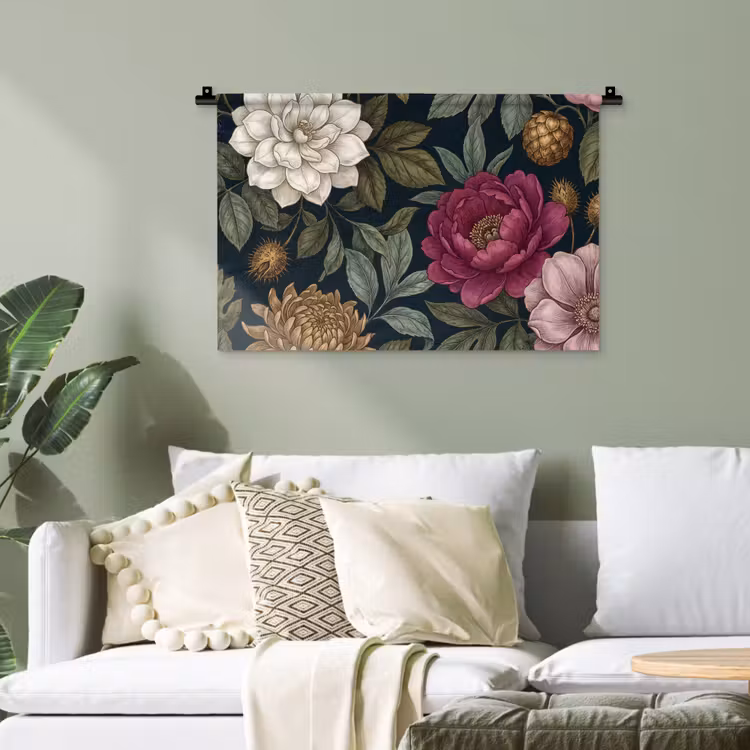 Bloemen - Botanisch - Illustratie - Donker - Vintage Wandkleed katoen klein -sfeer7