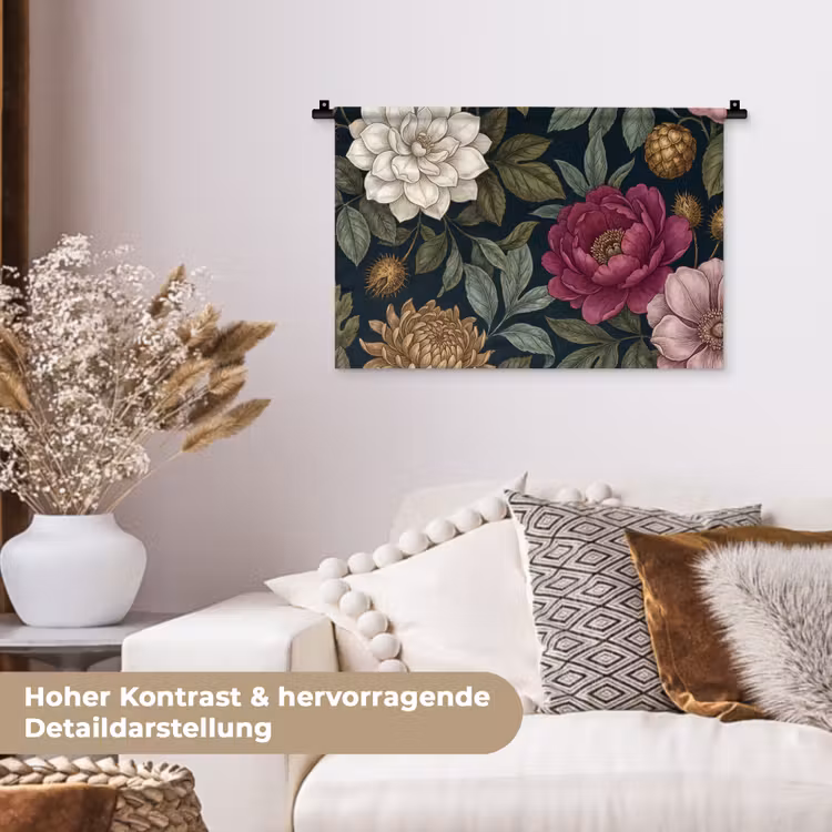 Bloemen - Botanisch - Illustratie - Donker - Vintage Wandkleed katoen klein -tsfeer1_DE