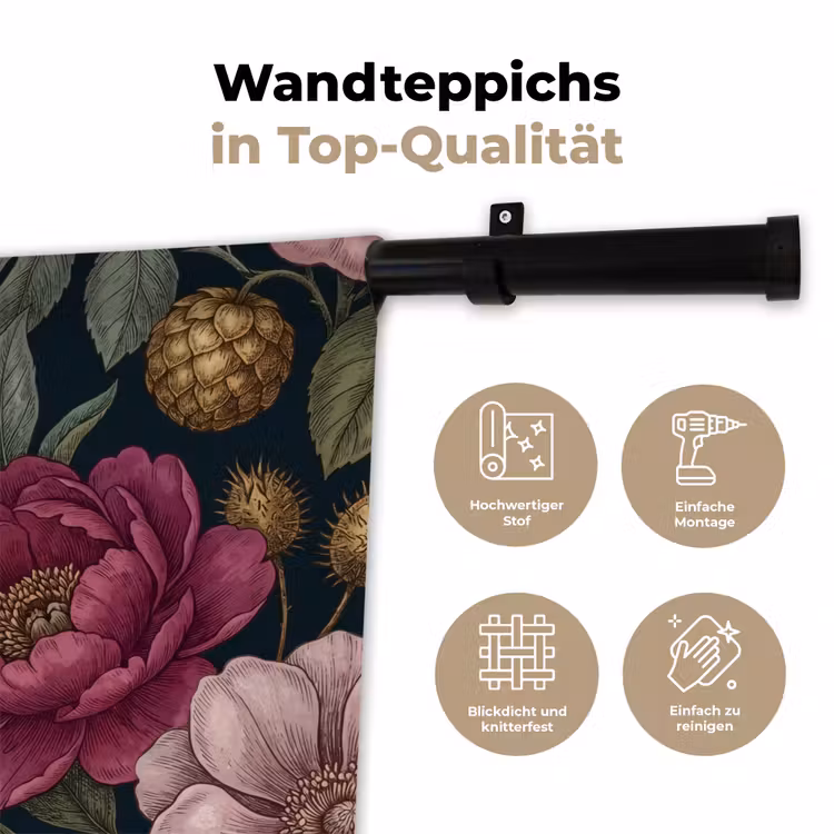 Bloemen - Botanisch - Illustratie - Donker - Vintage Wandkleed katoen klein -tsfeer2_DE