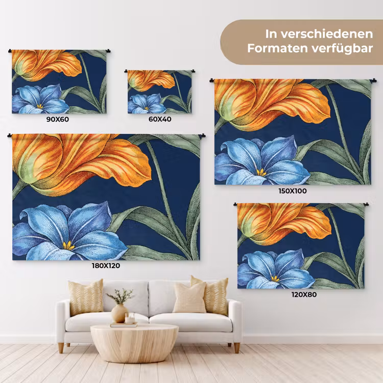 Wandteppich - Blumen – Botanik – Muster - Bloemen - Botanisch - Patroon Wandkleed katoen klein