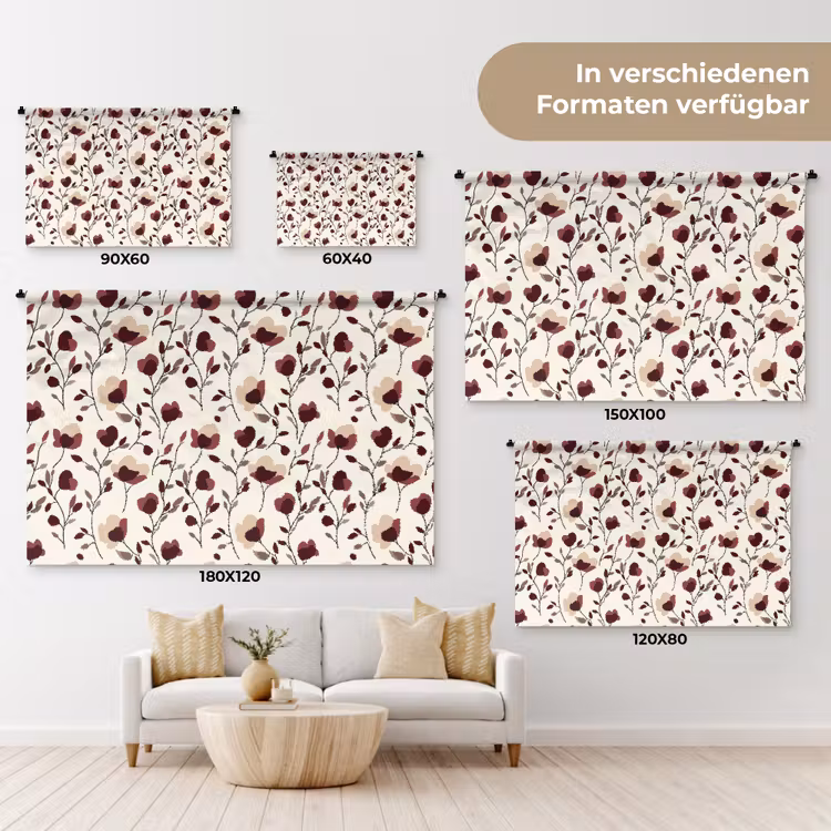 Bloemen - Botanisch - Bordeaux Wandkleed katoen klein 269 -tsfeer8_DE