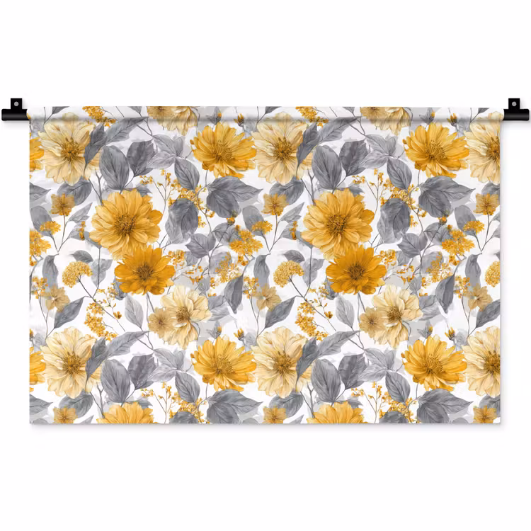 Bloemen - Botanisch - Elegant - Okergeel - Grijs Wandkleed katoen klein 269 -zz3d