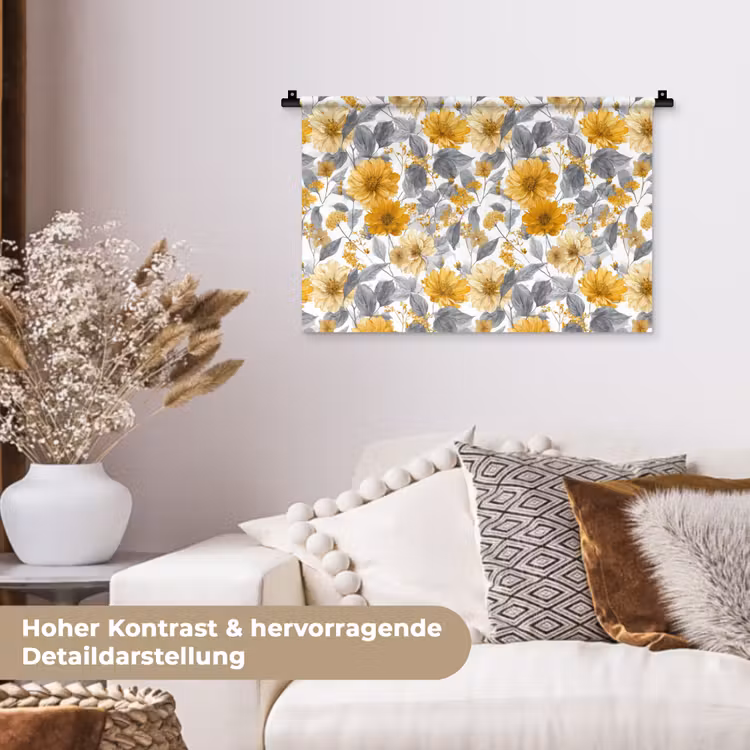 Bloemen - Botanisch - Elegant - Okergeel - Grijs Wandkleed katoen klein 269 -tsfeer1_DE