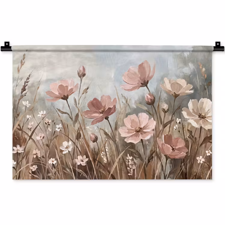 Bloemen - Botanisch - Schilderij - Pastel - Rustiek Wandkleed katoen klein -zz3d