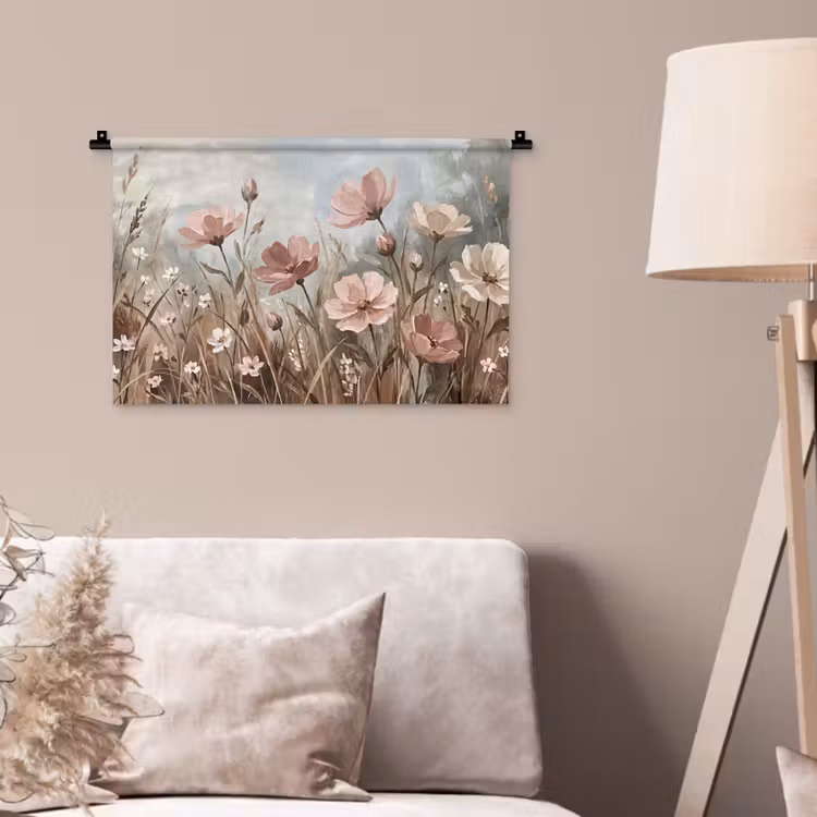 Bloemen - Botanisch - Schilderij - Pastel - Rustiek Wandkleed katoen klein -sfeer4