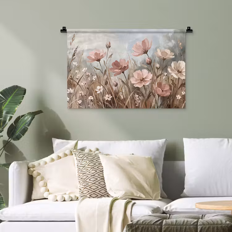 Bloemen - Botanisch - Schilderij - Pastel - Rustiek Wandkleed katoen klein -sfeer7