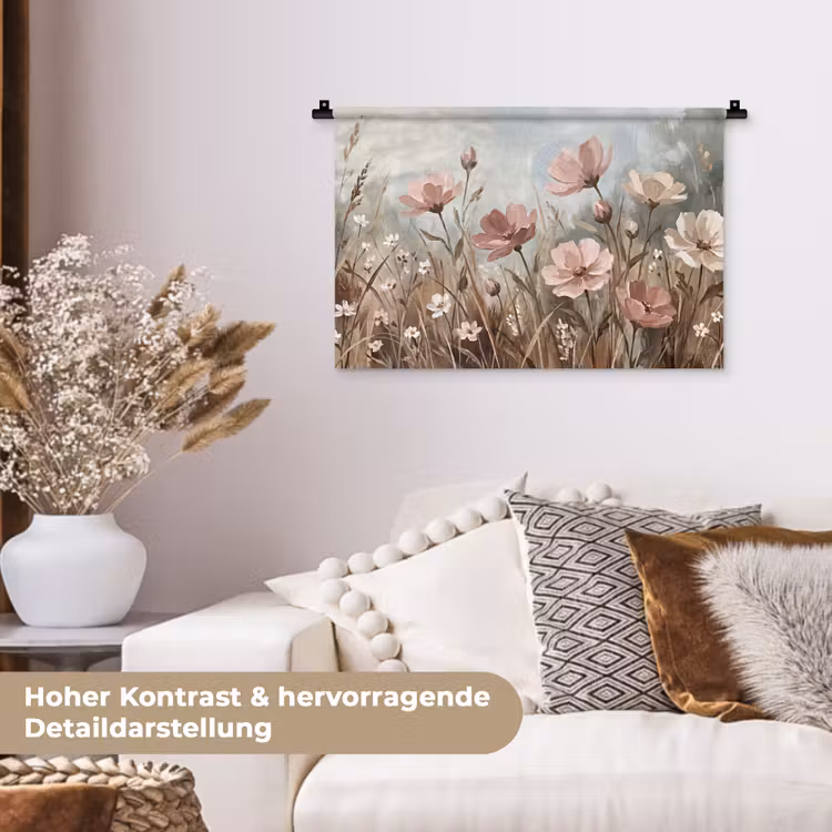 Bloemen - Botanisch - Schilderij - Pastel - Rustiek Wandkleed katoen klein -tsfeer1_DE