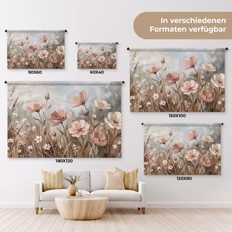 Bloemen - Botanisch - Schilderij - Pastel - Rustiek Wandkleed katoen klein -tsfeer8_DE