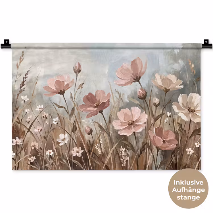 Bloemen - Botanisch - Schilderij - Pastel - Rustiek Wandkleed katoen klein -t3d_DE