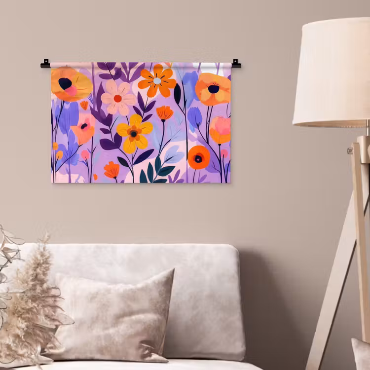 Bloemen - Kleurrijk - Bladeren Wandkleed katoen klein -sfeer4