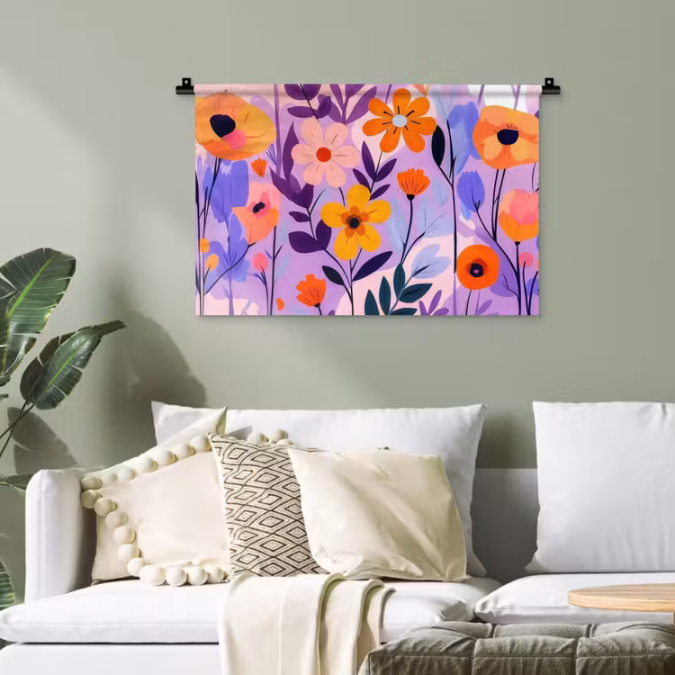 Bloemen - Kleurrijk - Bladeren Wandkleed katoen klein -sfeer7