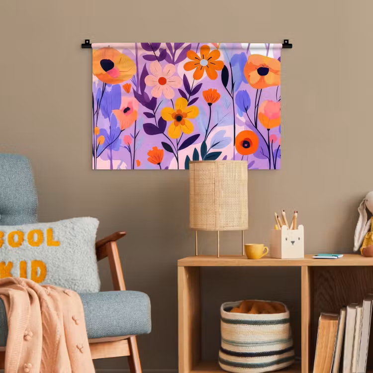 Bloemen - Kleurrijk - Bladeren Wandkleed katoen klein -wsfeer4_kind