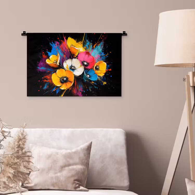 Bloemen - Kleurrijk - Graffiti - Modern - Boeket Wandkleed katoen klein -sfeer4