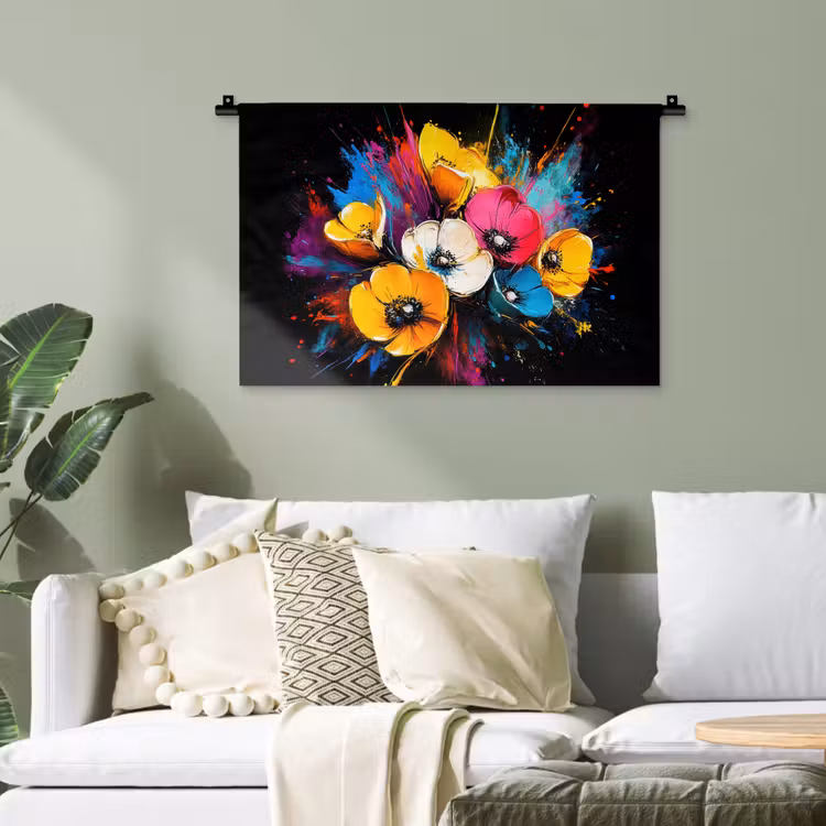 Bloemen - Kleurrijk - Graffiti - Modern - Boeket Wandkleed katoen klein -sfeer7