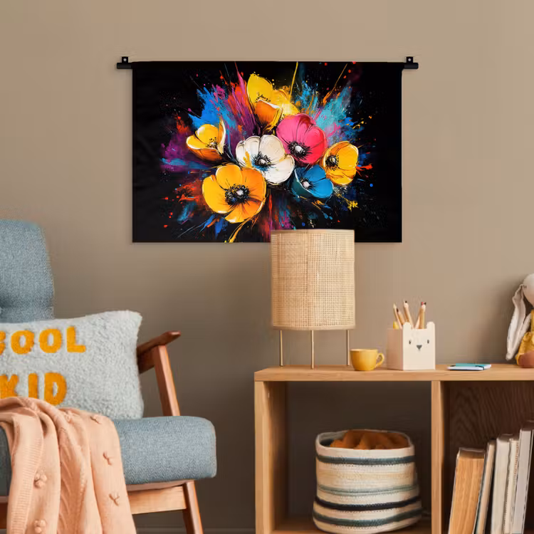 Bloemen - Kleurrijk - Graffiti - Modern - Boeket Wandkleed katoen klein -wsfeer4_kind