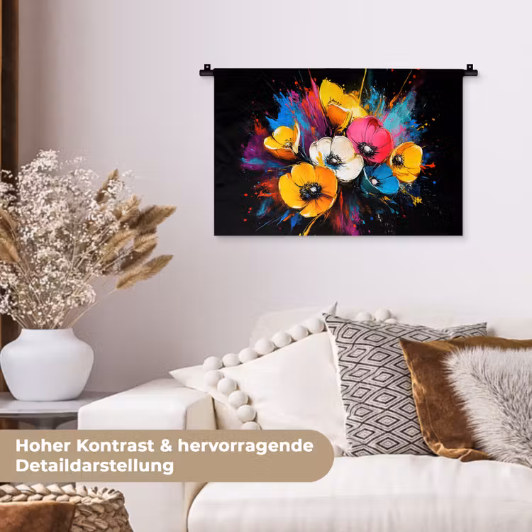 Bloemen - Kleurrijk - Graffiti - Modern - Boeket Wandkleed katoen klein -tsfeer1_DE