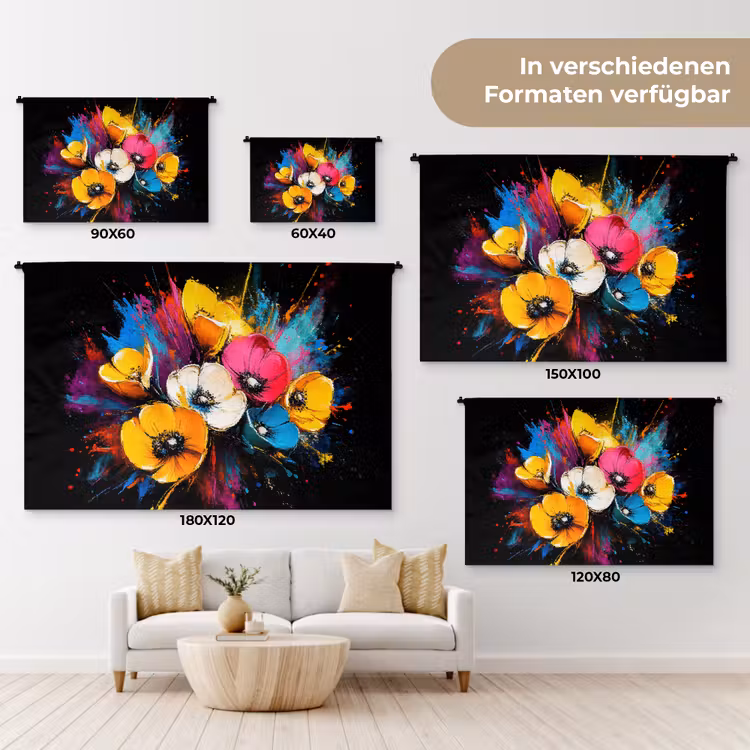 Bloemen - Kleurrijk - Graffiti - Modern - Boeket Wandkleed katoen klein -tsfeer8_DE