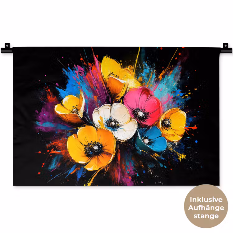 Bloemen - Kleurrijk - Graffiti - Modern - Boeket Wandkleed katoen klein -t3d_DE