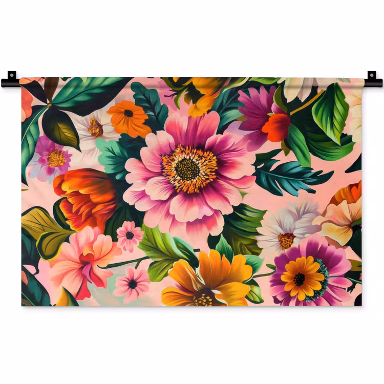 Bloemen - Kleurrijk - Roze Wandkleed katoen klein -zz3d