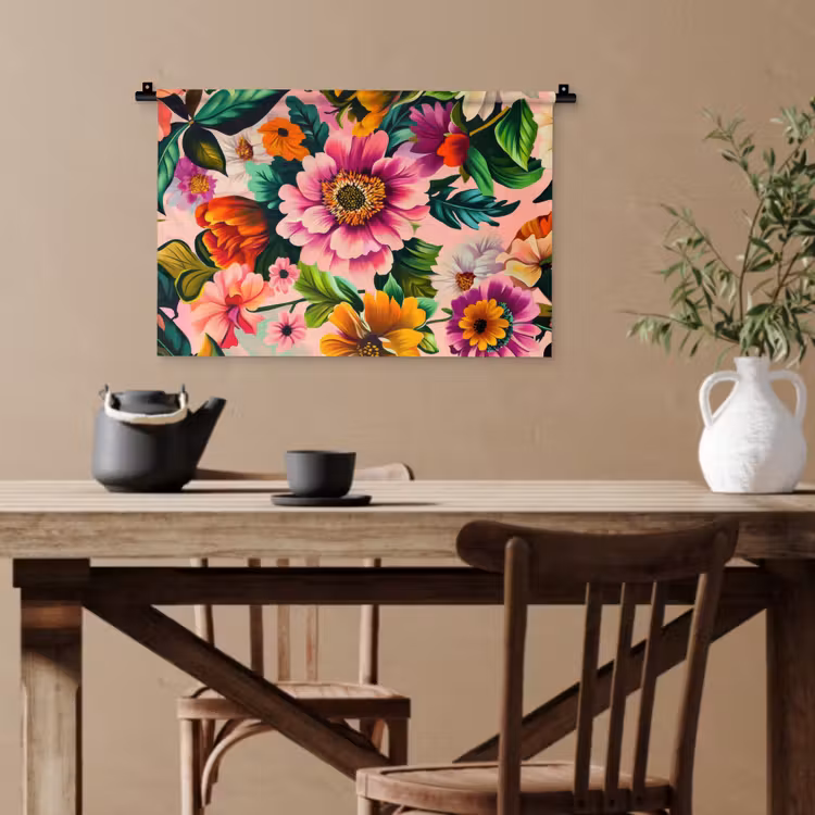 Bloemen - Kleurrijk - Roze Wandkleed katoen klein -sfeer6