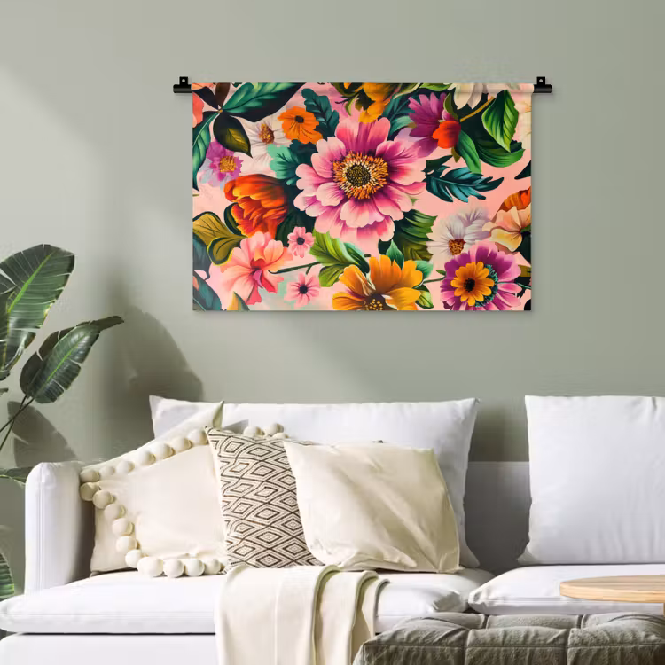 Bloemen - Kleurrijk - Roze Wandkleed katoen klein -sfeer7