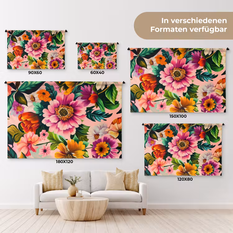 Bloemen - Kleurrijk - Roze Wandkleed katoen klein -tsfeer8_DE