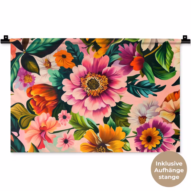 Bloemen - Kleurrijk - Roze Wandkleed katoen klein -t3d_DE