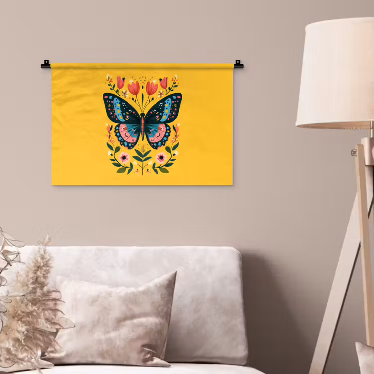 Bloemen - Kleurrijk - Vlinder - Sierlijk Wandkleed katoen klein -sfeer4