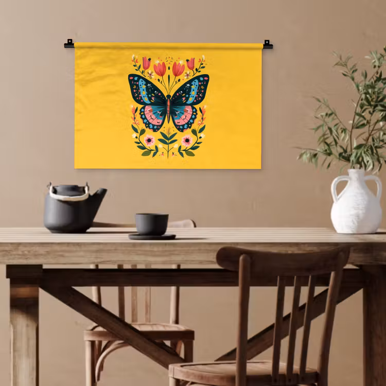 Bloemen - Kleurrijk - Vlinder - Sierlijk Wandkleed katoen klein -sfeer6