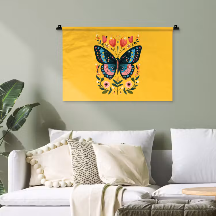 Bloemen - Kleurrijk - Vlinder - Sierlijk Wandkleed katoen klein -sfeer7