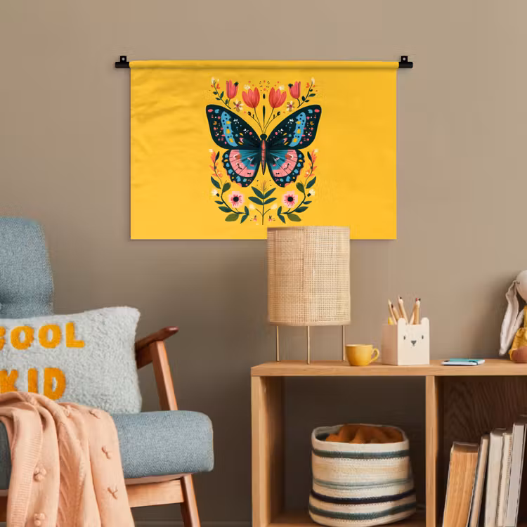 Bloemen - Kleurrijk - Vlinder - Sierlijk Wandkleed katoen klein -wsfeer4_kind