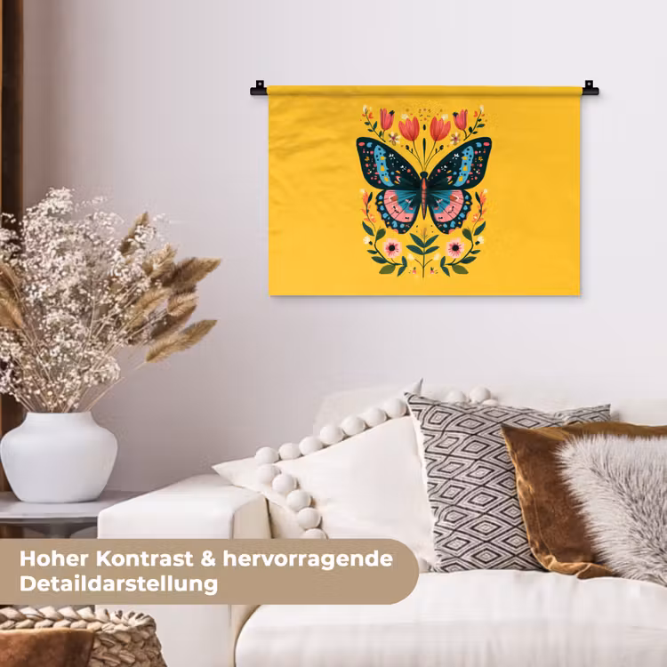 Bloemen - Kleurrijk - Vlinder - Sierlijk Wandkleed katoen klein -tsfeer1_DE