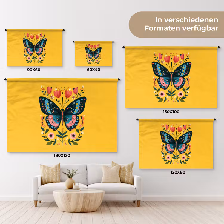 Bloemen - Kleurrijk - Vlinder - Sierlijk Wandkleed katoen klein -tsfeer8_DE