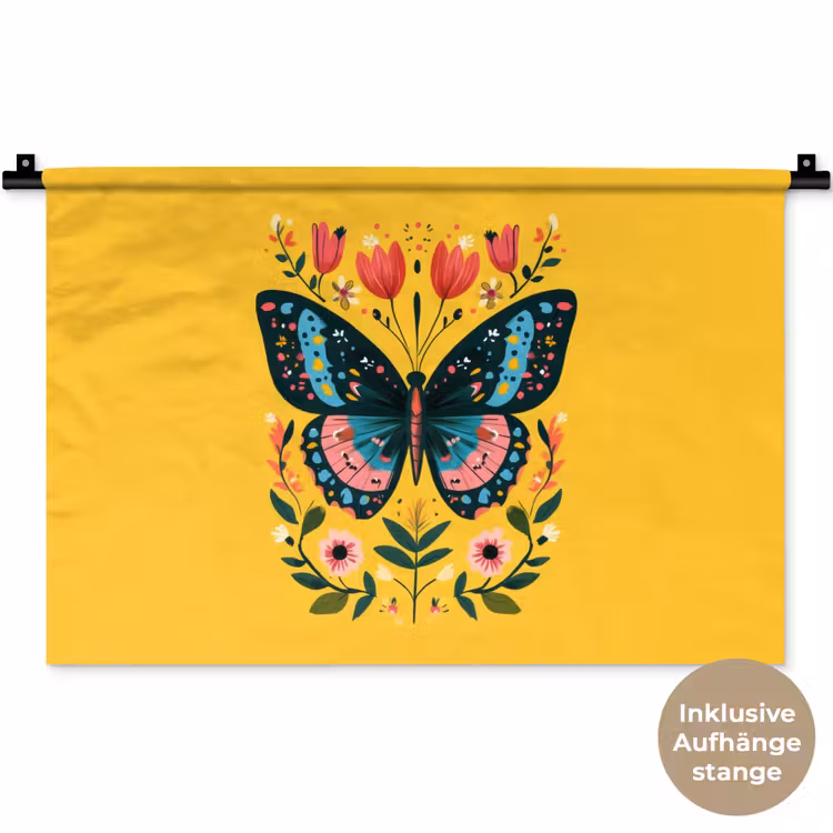 Bloemen - Kleurrijk - Vlinder - Sierlijk Wandkleed katoen klein -t3d_DE