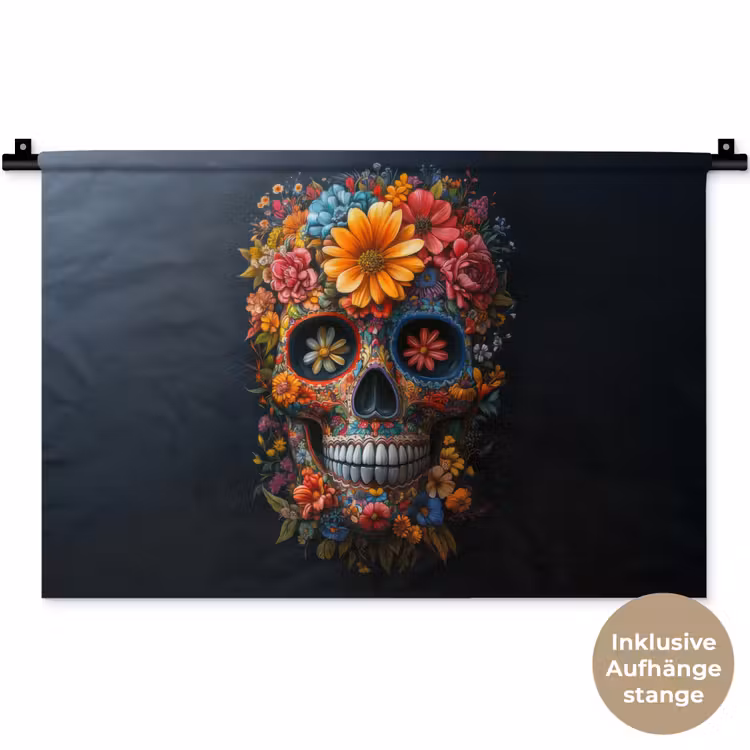 Bloemen - Kleurrijk - Schedel Wandkleed katoen klein -t3d_DE