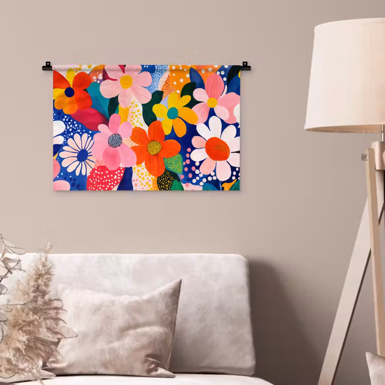 Bloemen - Kleurrijk - Stippen Wandkleed katoen klein -sfeer4