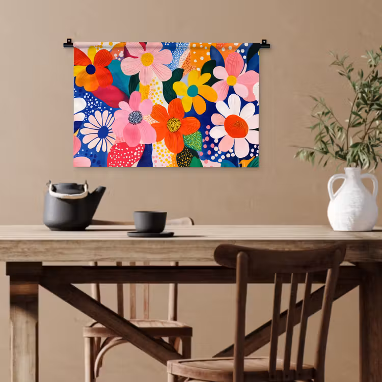 Bloemen - Kleurrijk - Stippen Wandkleed katoen klein -sfeer6
