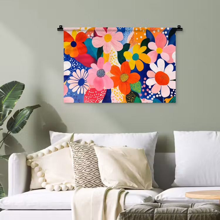 Bloemen - Kleurrijk - Stippen Wandkleed katoen klein -sfeer7
