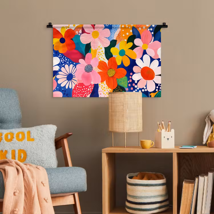 Bloemen - Kleurrijk - Stippen Wandkleed katoen klein -wsfeer4_kind