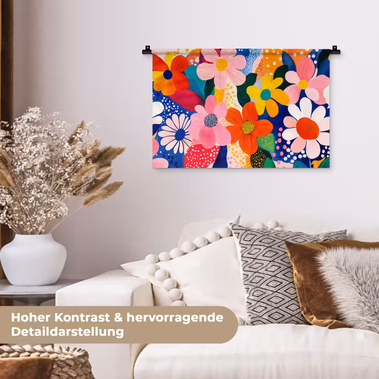 Bloemen - Kleurrijk - Stippen Wandkleed katoen klein -tsfeer1_DE