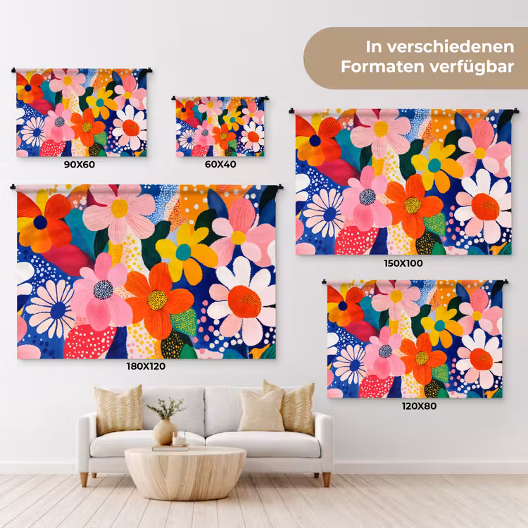Bloemen - Kleurrijk - Stippen Wandkleed katoen klein -tsfeer8_DE