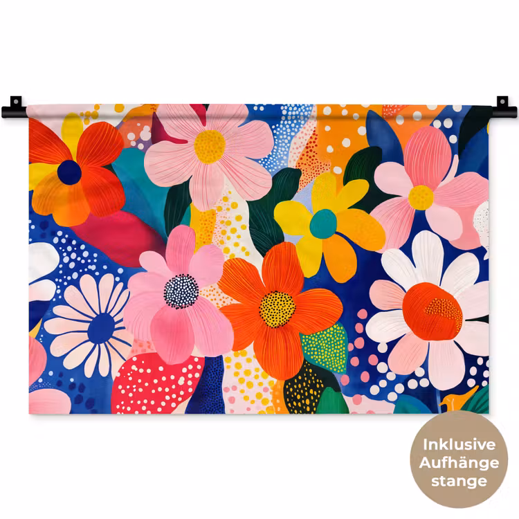 Bloemen - Kleurrijk - Stippen Wandkleed katoen klein -t3d_DE