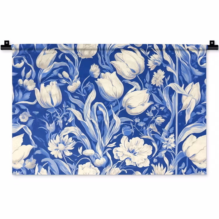 Bloemen - Delfts Blauw - Patroon - Tulp Wandkleed katoen klein -zz3d