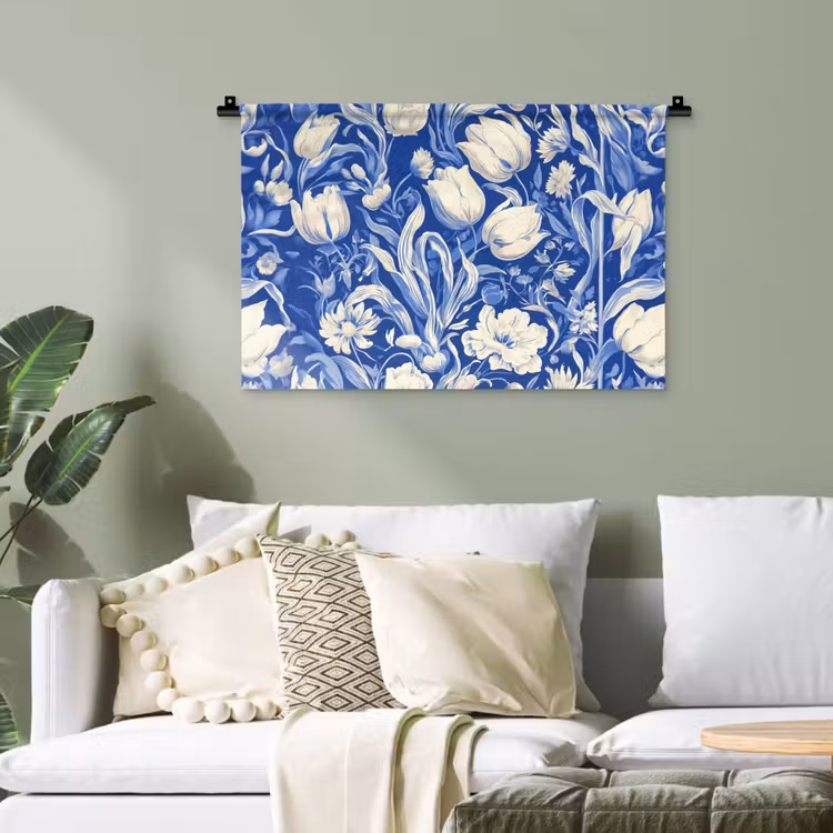 Bloemen - Delfts Blauw - Patroon - Tulp Wandkleed katoen klein -sfeer7
